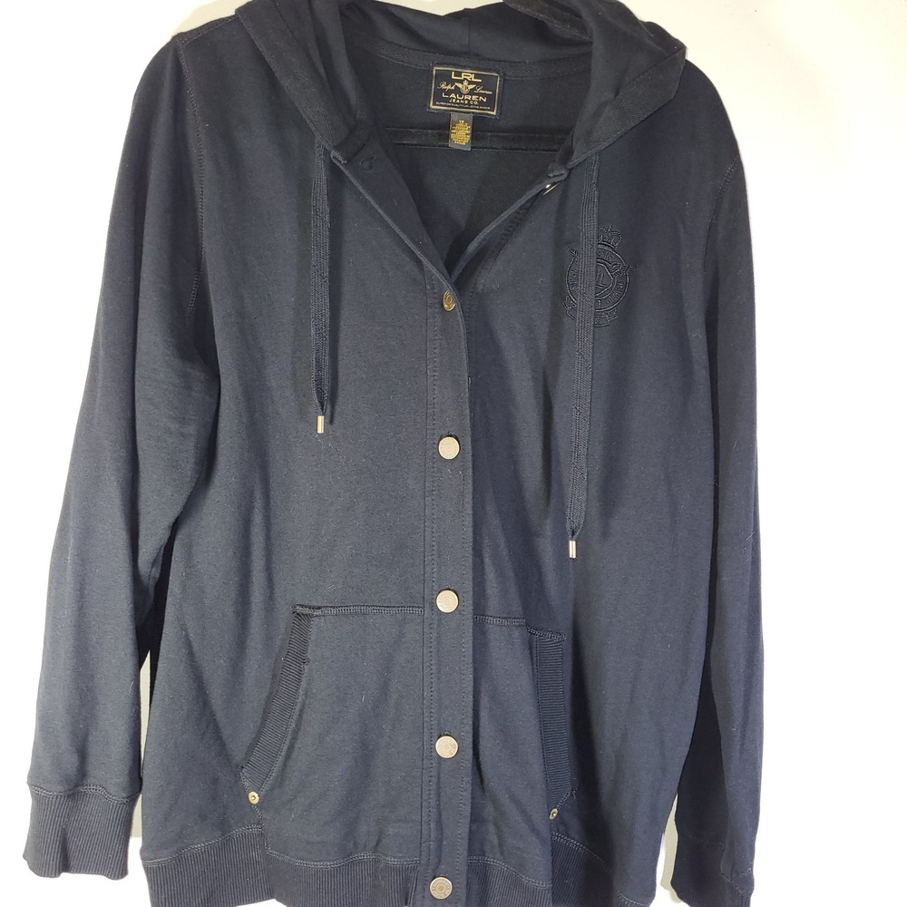 Lauren Ralph Lauren Jeans Co. Black‎ Button Front Hooded Jacket 1X